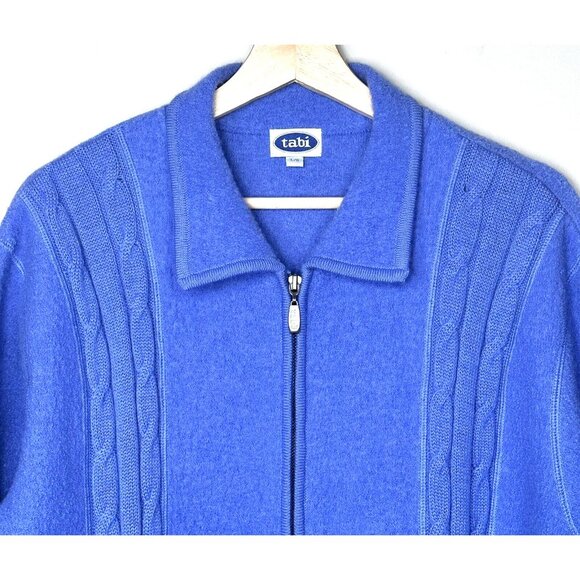 Tabi Womens Cardigan Sweater 100% Wool Grandma Full Zip Long Sleeve Blue Large - Picture 4 of 10